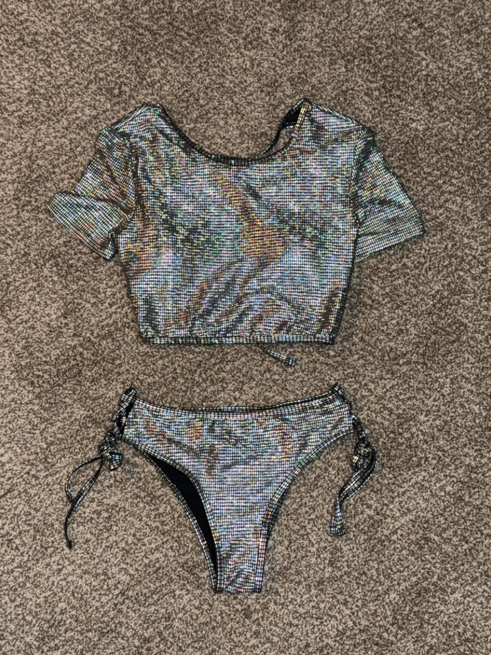 Iridescent Multicolor Short Sleeve Bikini Set - Women